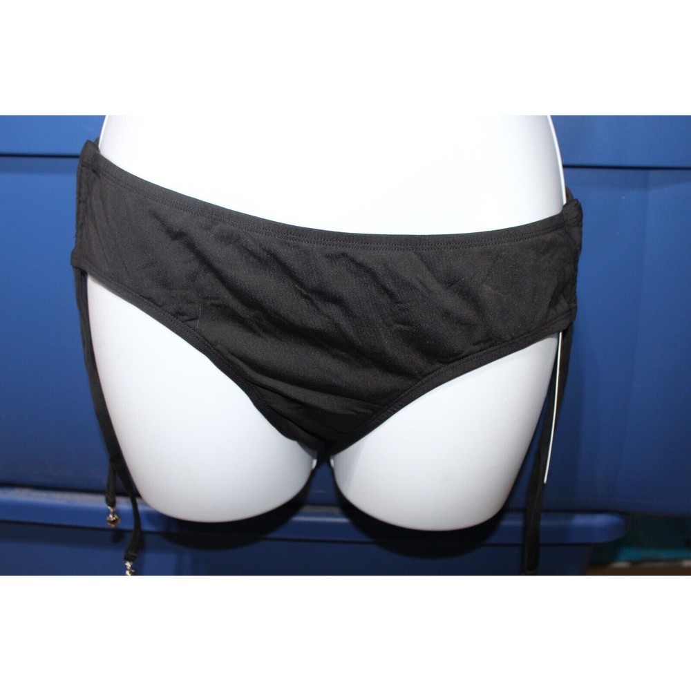 MSRP $44 Anne Cole Signature Live in Color Side Tie Bikini Bottom Black Size L